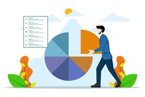 investment asset allocation and rebalancing concepts. businessman investor or financial planner standing on ladder to set pie chart as rebalancing investment portfolio to match risk and return. vector