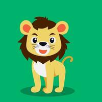 vector flat cute lion illustration with green background