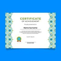Islamic Ornament Certificate Template Design vector