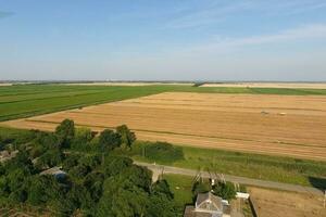 View of the field through the village. Rural photo