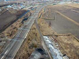 Top view of the railway and the surrounding area. photo