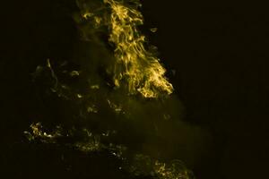 Yellow flame. Burning of rice straw at night. photo