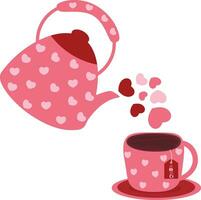 Tea set of love hand draw vector illustration