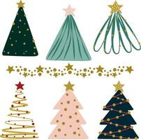 set of cute christmas trees clipart vector