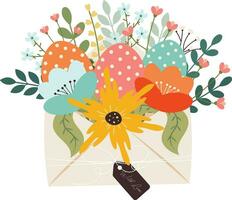 envelope with flowers and easter eggs vector