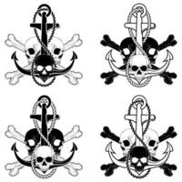 Vector illustration of skulls with an anchor with rope and bones, all on dark background, easy to edit