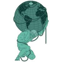 Vector design of the titan Atlas chained to the planet Earth, titan from Greek mythology holding the earth sphere