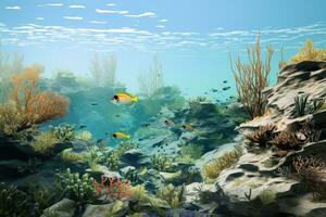 AI generated Underwater view of coral reef with fish. Underwater world, Discover ocean rejuvenation through a collaborative restoration of marine ecosystems, AI Generated photo
