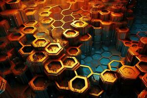 AI generated 3D rendering of abstract technology digital hi tech concept with hexagons, AI Generated photo