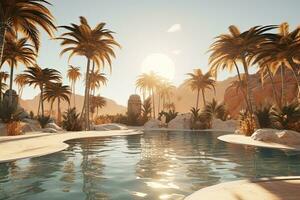 AI generated Beautiful palm trees and pool in Luxor, Egypt. 3d rendering, AI Generated photo