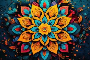 ai generado resumen antecedentes con multicolor floral ornamento. vector ilustración, un intrincado mandala modelo en contra un vibrante fondo, ai generado foto