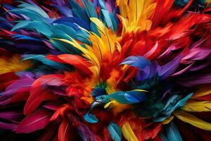 AI generated Colorful bird feathers isolated on black background. 3d illustration, AI Generated photo