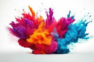 AI generated Colorful paint explosion isolated on white background. Colorful cloud of ink, Explosion of colored powder against a white backdrop, 3D rendering, AI Generated photo