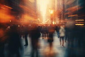 AI generated Crowd of people walking on the street in New York City, A blurred crowd of unrecognizable people on the street, AI Generated photo