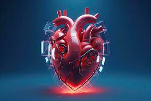 AI generated Human heart on a blue background. 3d rendering, 3d illustration, AI Generated photo