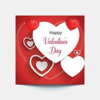 Happy Valentines Day text in red background with 3d Heart shape vector