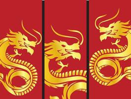The gold dragon on red Background for chinese new year concept. vector