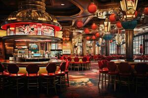 AI generated Interior of a casino with tables and chairs. 3d rendering, Classic vintage American Las Vegas casino interior, AI Generated photo