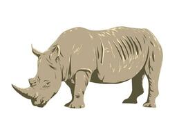 White Rhinoceros Side View Isolated Background WPA Poster Art vector