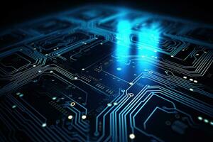 AI generated Circuit board. Electronic computer hardware technology. 3d rendered illustration, Abstract gold wave on black background. Vector illustration for your design, AI Generated photo