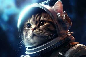 AI generated Portrait of a cat in an astronaut suit on space background, Cat astronaut in a spacesuit on a science fiction concept, AI Generated photo