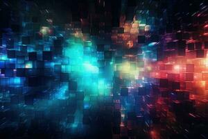 AI generated Abstract background with glowing cubes. Vector illustration for your graphic design, Abstract background with colorful lights and squares, AI Generated photo