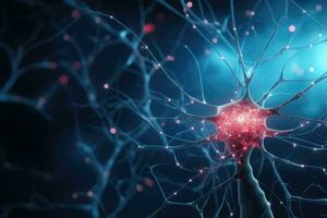 AI generated 3d rendering of neuron cell with neurons and nervous system on dark background, AI Generated photo