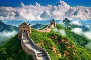 AI generated Great Wall of China. Panoramic view of the Great Wall of China, AI Generated photo