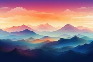 AI generated Landscape with mountains and sunset. Vector illustration. Eps 10, Enchanting mountain range with vibrant color gradient peaks, AI Generated photo