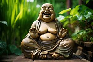 ai generado Buda estatua en el jardín con verde fondo, tailandia, ai generado foto