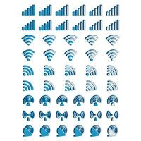Wireless and Network 3D vector line icon set. Contains linear outline icons like Connection, Signal, Internet, Phone, Radio, Computer, Wifi, Communication, Antenna. Editable use and stroke. Blue Color