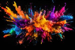 AI generated Colored paint splashes isolated on black background. 3d rendering, Colorful paint splashes and blots on a black background, AI Generated photo
