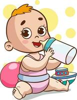 Cartoon baby with different poses. Vector clip art illustration.