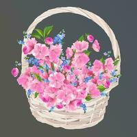 Wicker basket with spring rlowers vector