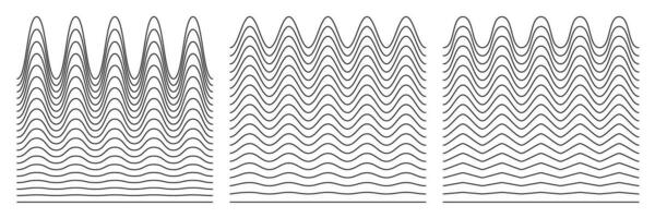 un colección de ondulado zigzag horizontal ondulante líneas, sin costura fronteras, y suave y angular gráfico diseño elementos conjunto en un blanco antecedentes. vector