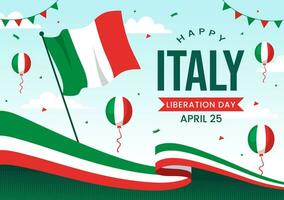 contento Italia liberación día vector ilustración en abril 25 con ondulación bandera italiano y cinta en fiesta fiesta plano dibujos animados antecedentes