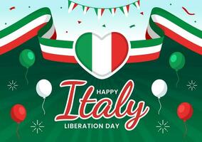 contento Italia liberación día vector ilustración en abril 25 con ondulación bandera italiano y cinta en fiesta fiesta plano dibujos animados antecedentes