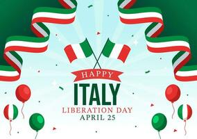 Happy Italy Liberation Day Vector Illustration on April 25 with Waving Flag Italian and Ribbon in Holiday Holiday Flat Cartoon Background