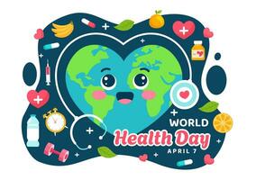 World Health Day Vector Illustration on April 7th with Earth and Medical Equipment for the Importance of Healthy and Lifestyle in Cartoon Background