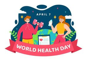 World Health Day Vector Illustration on April 7th with Earth and Medical Equipment for the Importance of Healthy and Lifestyle in Cartoon Background