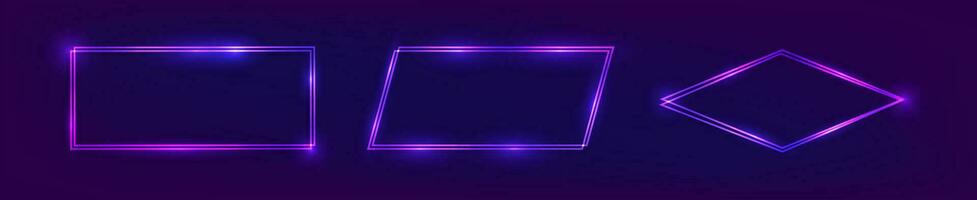 Set of neon double frames with shining effects vector