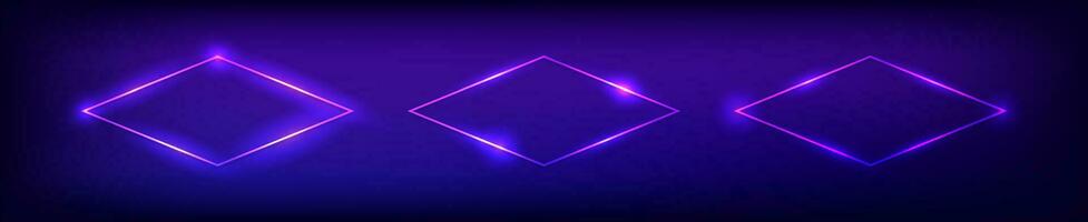 Neon rhombus frame with shining effects vector