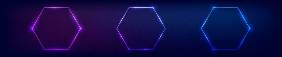 Neon hexagon frame with shining effects vector