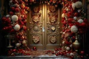 AI generated Christmas Decorated Doors - Generative AI photo