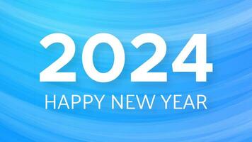 2024 Happy New Year background.  Modern greeting banner template with white 2024 New Year numbers on blue abstract background with lines. Vector illustration