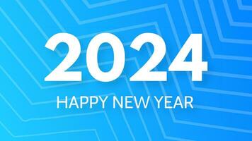 2024 Happy New Year background.  Modern greeting banner template with white 2024 New Year numbers on blue abstract background with lines. Vector illustration