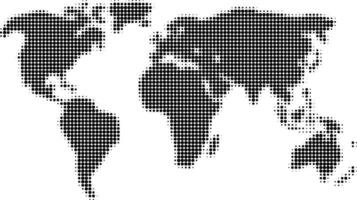 halftone world map, black and white world map vector