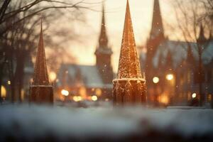 AI generated Church Steeples in Snow - Generative AI photo