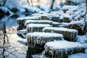 ai generado Nevado pisar piedras - generativo ai foto