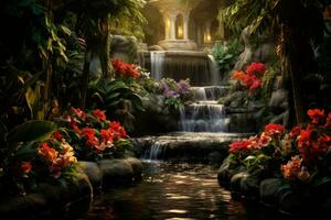 AI generated Enchanted song fountains, harmonizing with nature's melodies and creating enchanting displays - Generative AI photo